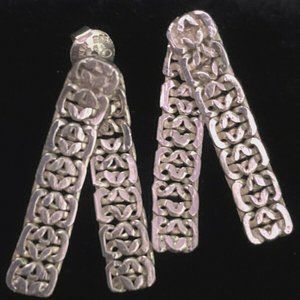 Vintage Sterling Silver Bismark Chain Tassel Fringe Dangle Drop Earrings